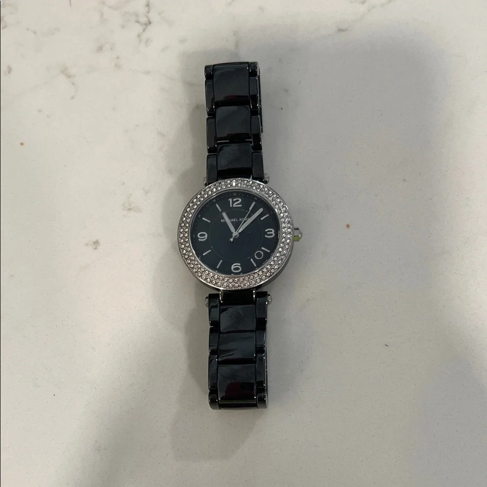 Michael Kors Black Ceramic Bracelet Watch with Crystal Bezel